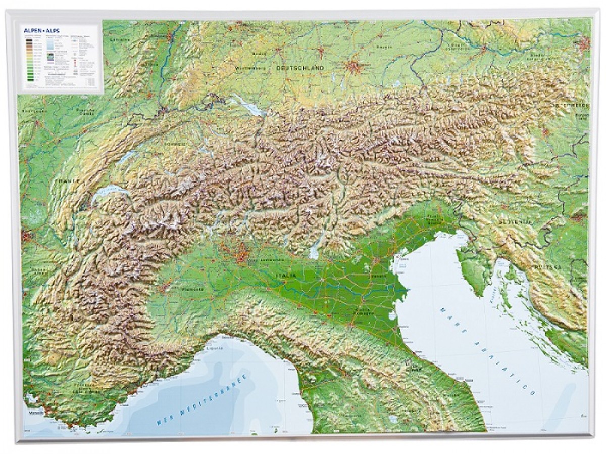 Köp Alperna Reliefkarta 77x57cm med snabba leveranser - Kartbutiken.se