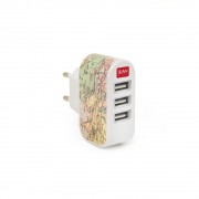 Väggladdare med 3 USB portar Map/Travel