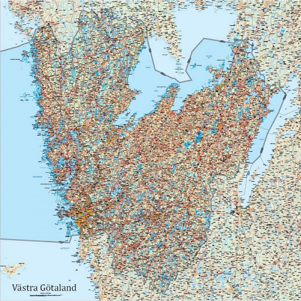 Kop Vastra Gotalands Lan Vaggkarta 100 X 100 Cm Med Snabb Leverans Kartbutiken Se