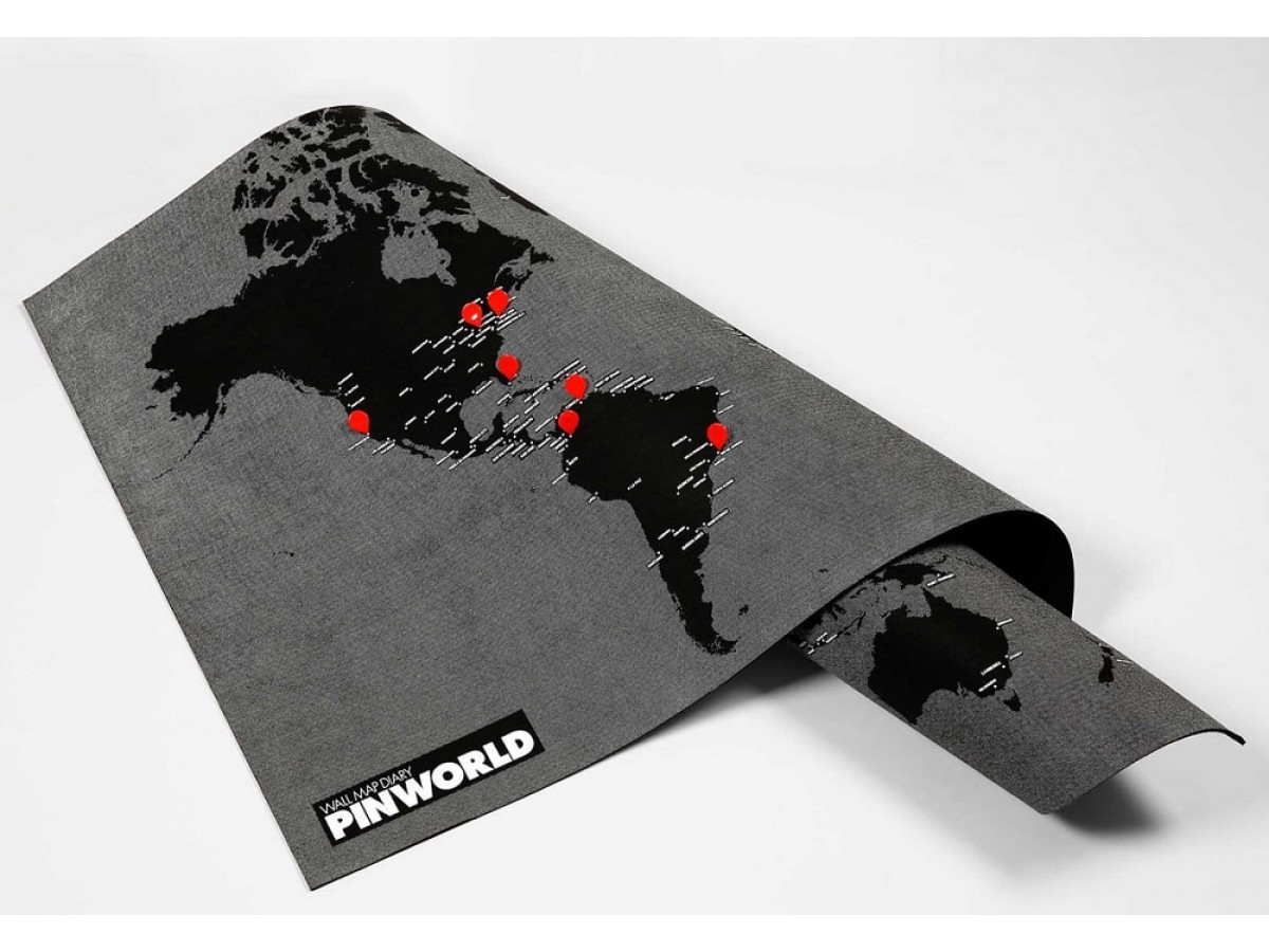Pin World Black - Världskarta på filt med nålar 124x66cm Pin World Black - Världskarta på filt med nålar 124x66cm