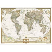Världen Väggkarta NGS 1:36milj, Antik Stil 117x77cm med ram