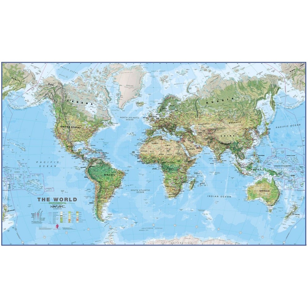 Världen MapsInt. 1:30milj (FYS) 136x84cm med ram