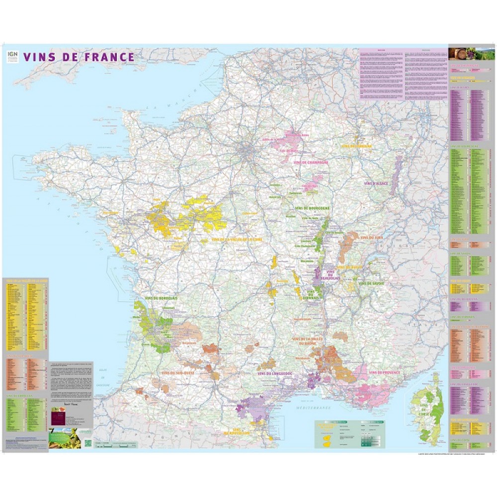 Vinkarta Frankrike IGN Väggkarta