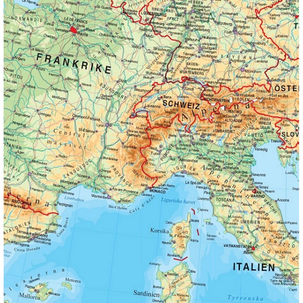 Europa väggkarta Kartförlaget 1:5,5 milj FYS 98x82cm med ram