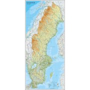 Sverige väggkarta  1:1,3 milj 55x123cm med ram