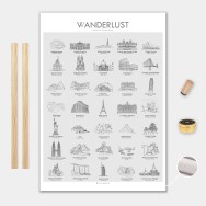 Världen Lilla Canvas Poster 35x50cm VVanderlust med trälist ek