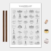 Världen Lilla Canvas Poster 35x50cm VVanderlust med trälist valnöt
