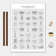 Världen Lilla Canvas Poster 35x50cm VVanderlust med trälist valn..