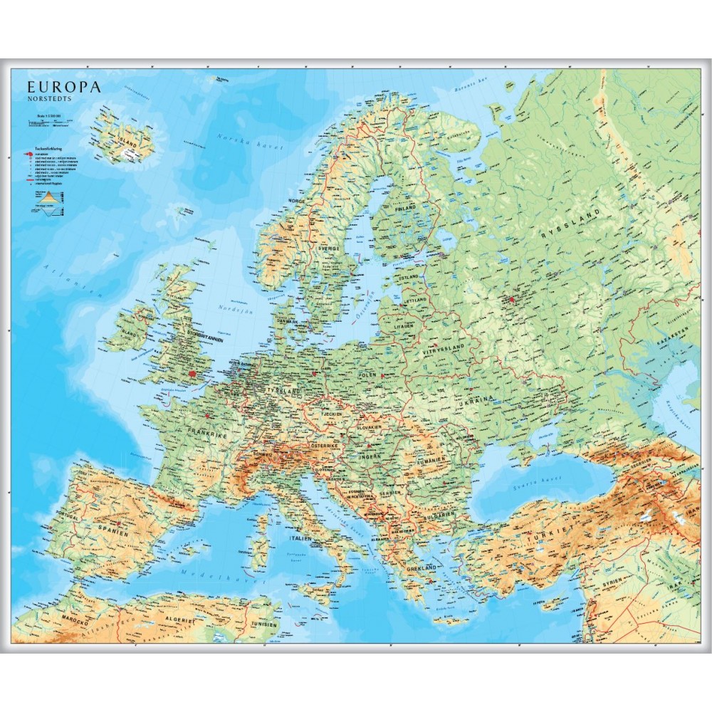 Europa väggkarta Norstedts 1:5,5 milj FYS 98x82cm med ram