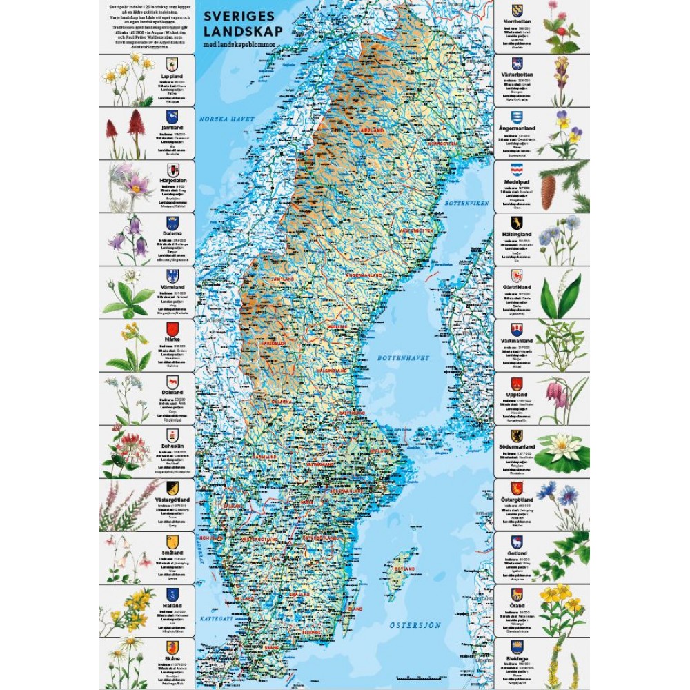 Sveriges Landskap med landskapsblommor 50x70