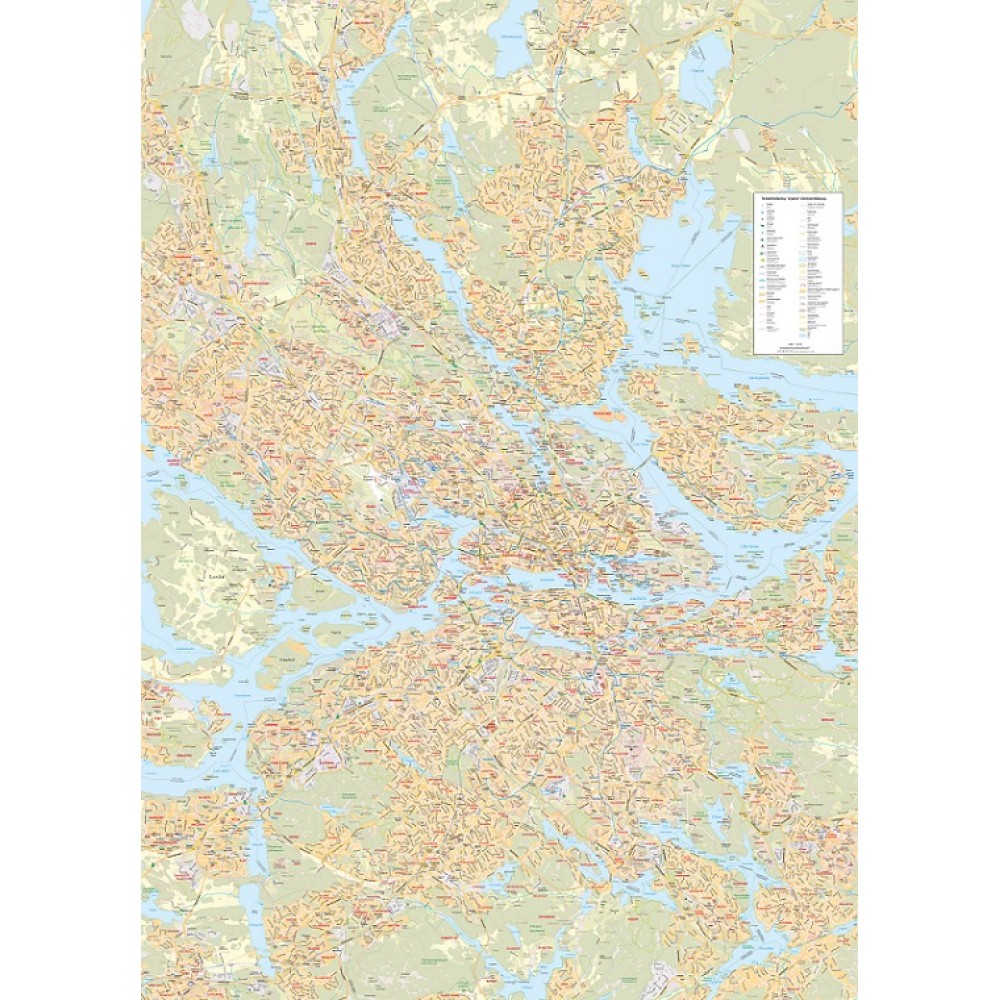 Storstockholmskartan väggkarta 1:25 000, 99x138cm med ram
