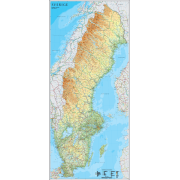 Sverige väggkarta Norstedts 1:900 000, 79x176cm med ram