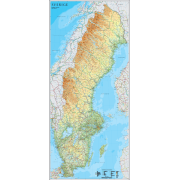 Sverige väggkarta Kartförlaget 1:900 000, 79x176cm med ram