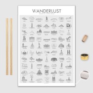 Världen Canvas Poster 50x70cm VVanderlust med trälist ek
