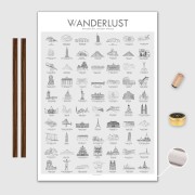 Världen Canvas Poster 50x70cm VVanderlust med trälist valnöt