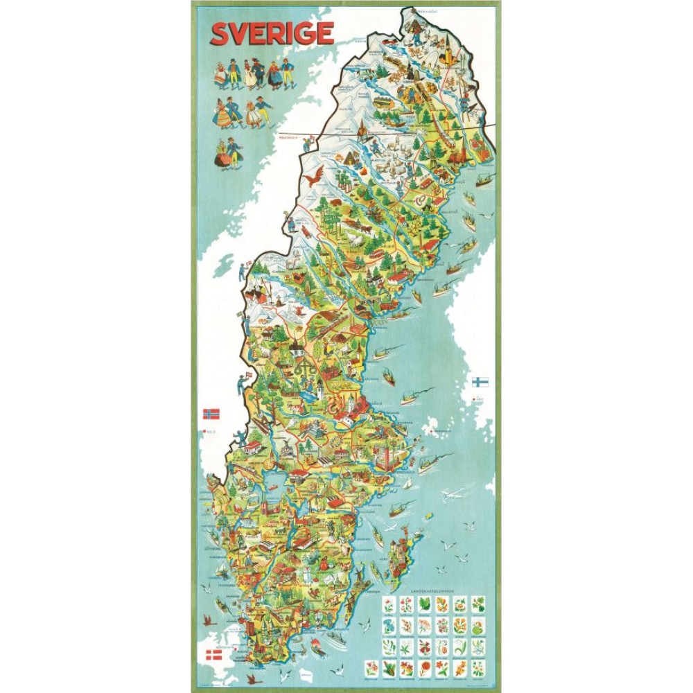 Sverige 1953 Väggkarta