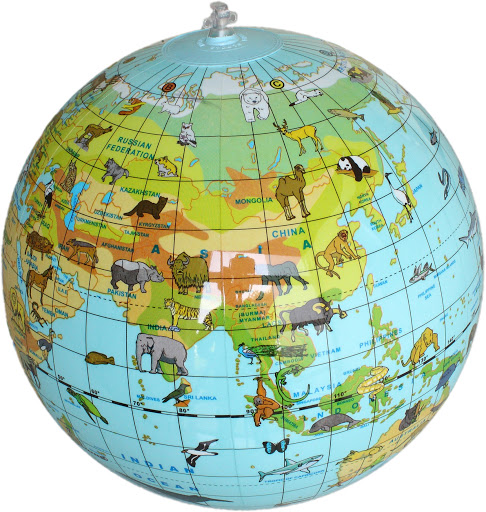 Uppblåsbar Jordglob med djur 30 cm