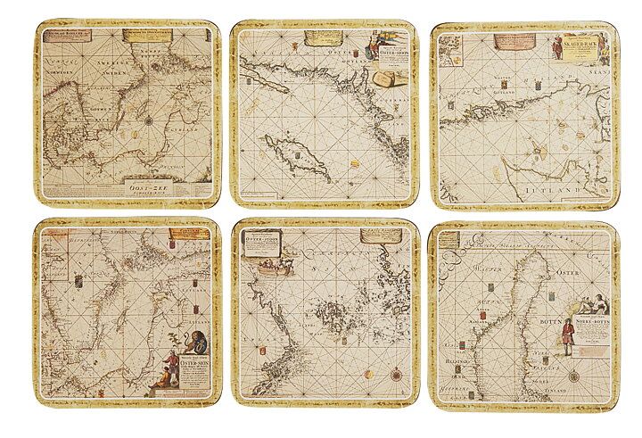 Glasunderlägg Sjökort Cindor - Set om 6