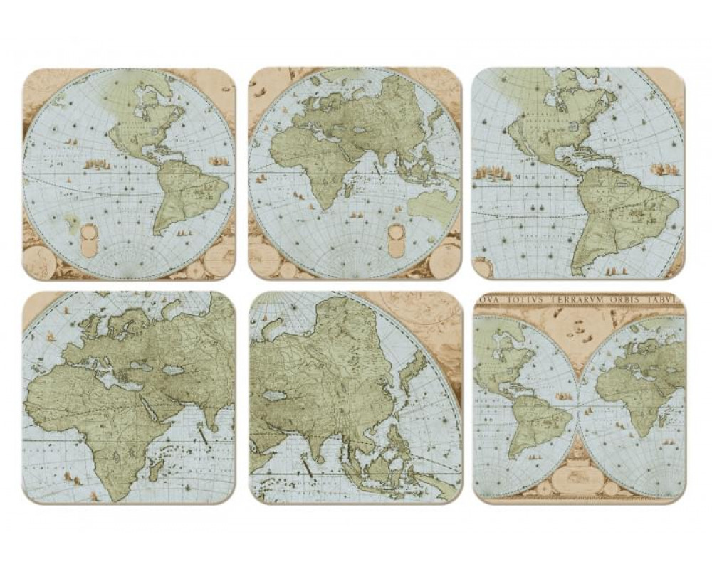 Glasunderlägg Världskarta - Set om 6