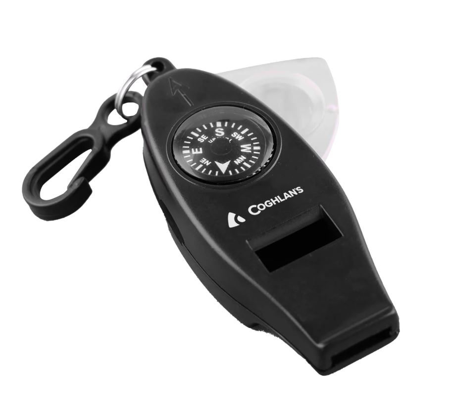 Visselpipa med kompass, termometer, förstoringsglas