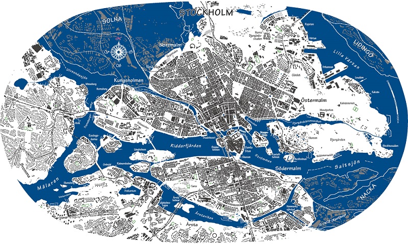 Bricka Stockholm oval blå-vit