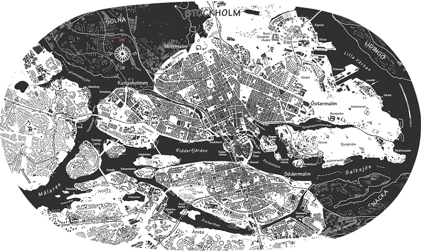 Bricka Stockholm oval svartvit