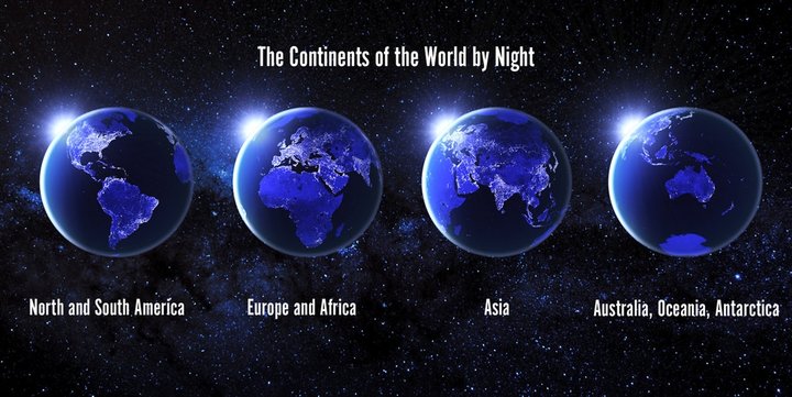 Vykort 3D Continents by night panorama