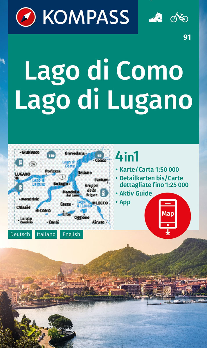 91 Lago di Como - Lago di Lugano Kompass Wanderkarte
