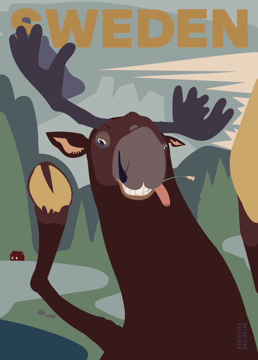 Vykort Swedish selfie älg