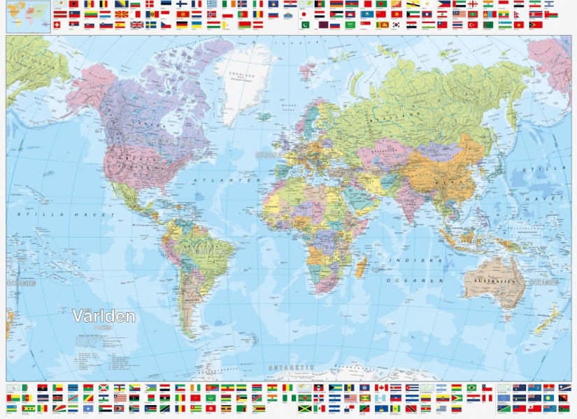 Världen Väggkarta Kartförlaget/Norstedts 1:30 milj (POL) 136x100cm