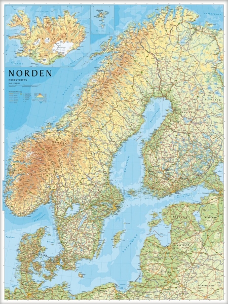 Norden väggkarta Norstedts/Kartförlaget 1:2 milj FYS 75x100cm med ram