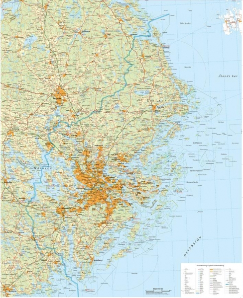 Stockholms Län väggkarta 1:150 000, 100x139cm med ram