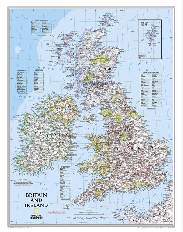 Storbritannien Irland Väggkarta NGS 60x77cm