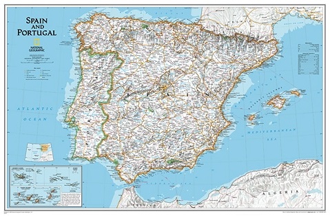 Spanien Portugal Väggkarta NGS 83x56 cm
