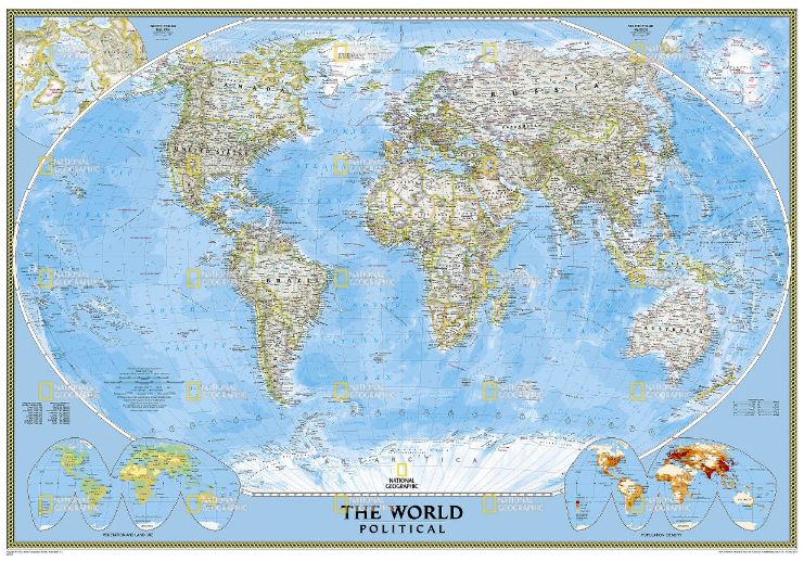 Världen väggkarta NGS 1:24milj med ram