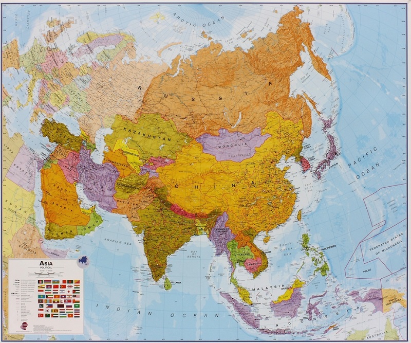 Asien Maps International 1:11milj POL 120x100cm