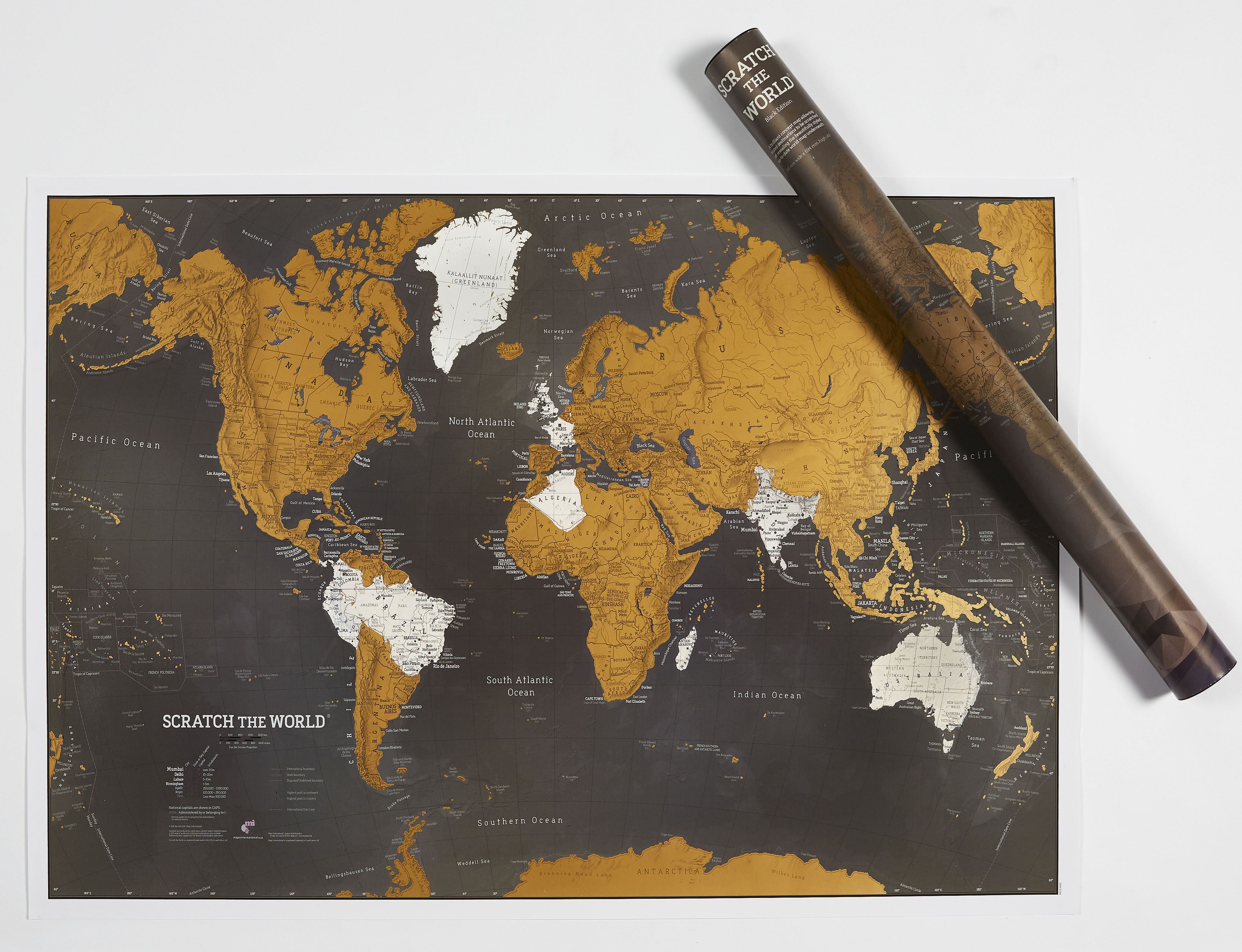 Scratch Världen Grå bakgrund Maps International