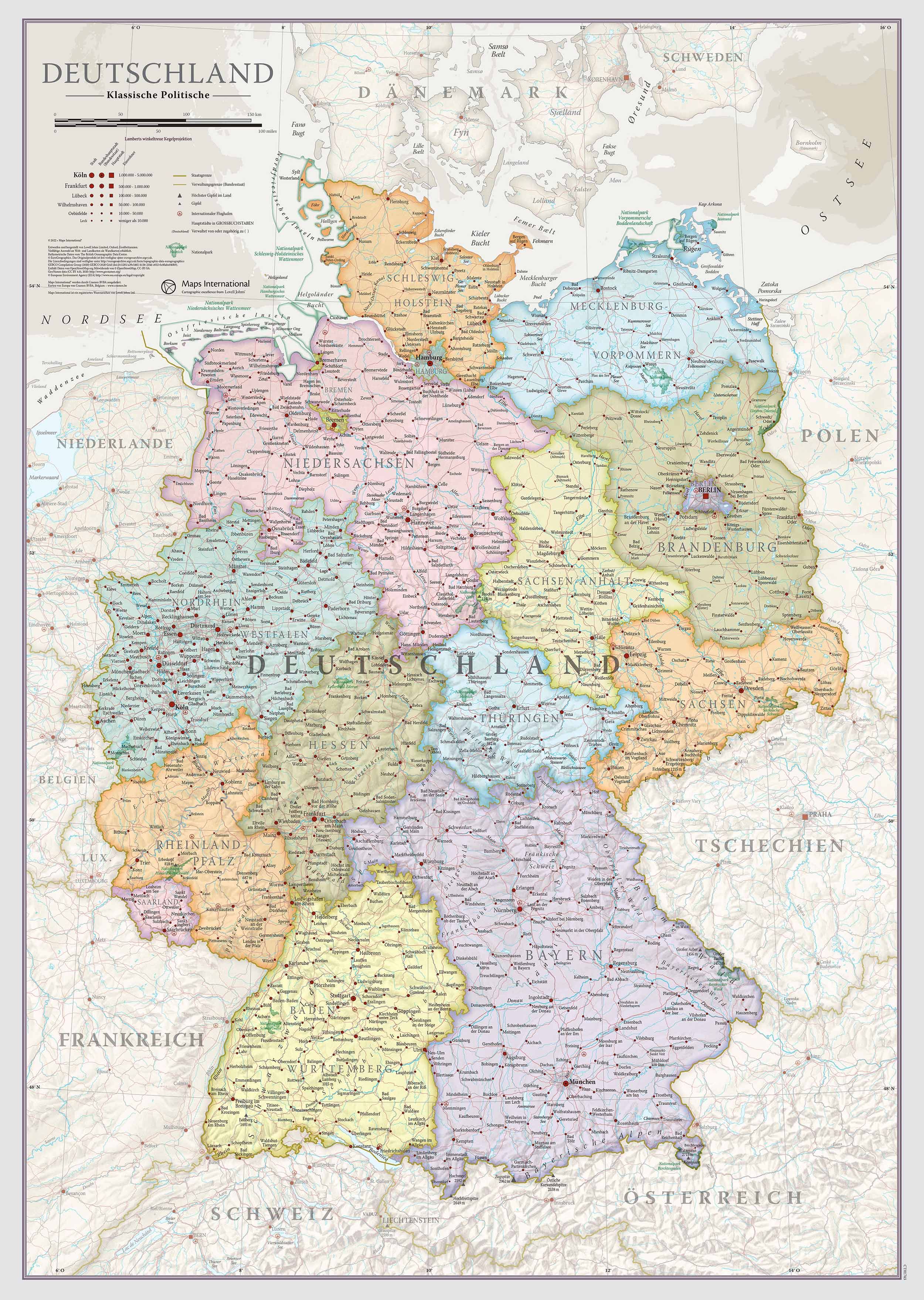 Tyskland Väggkarta Maps Int Classic Political