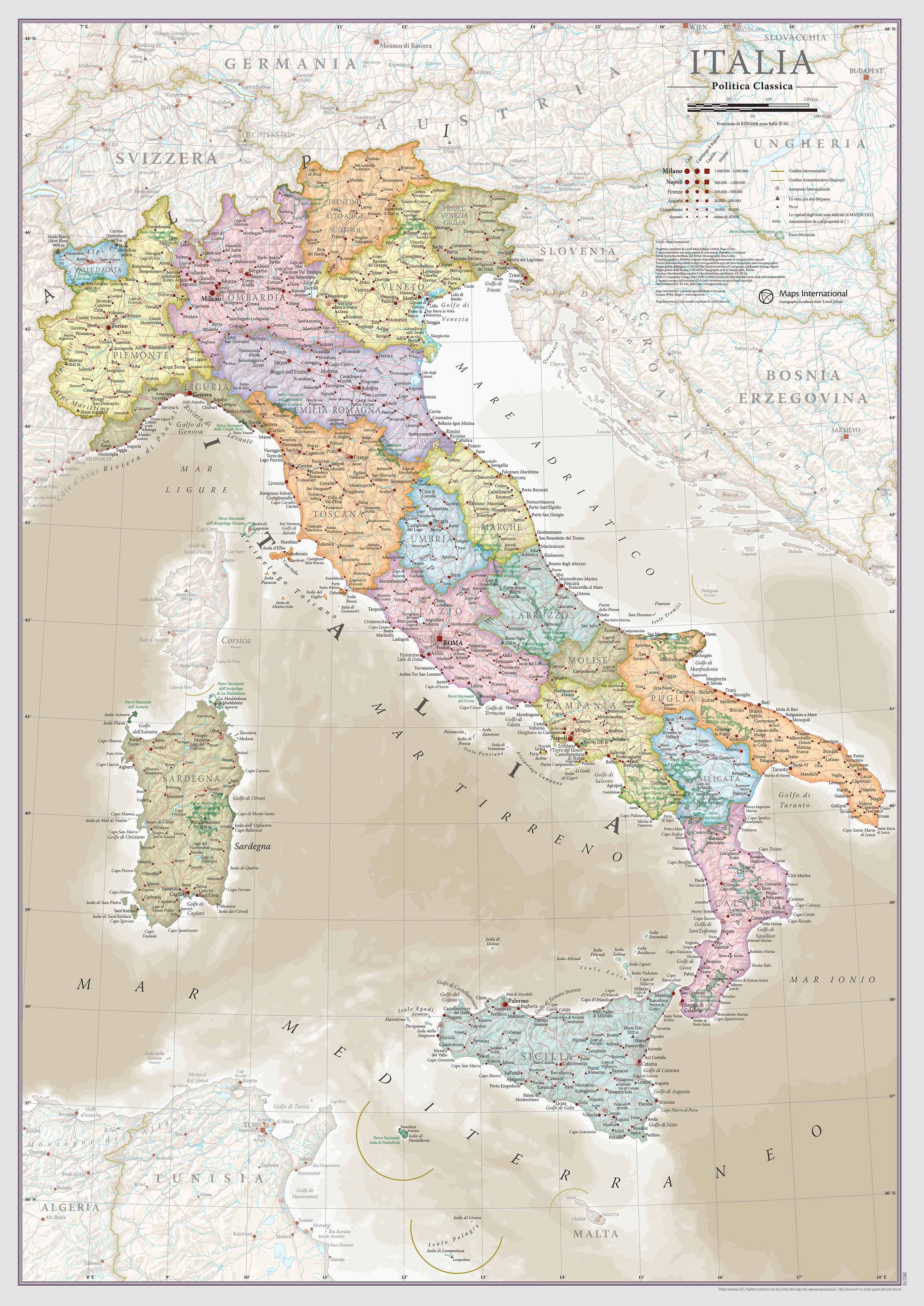 Italien Väggkarta Maps Int Classic Political