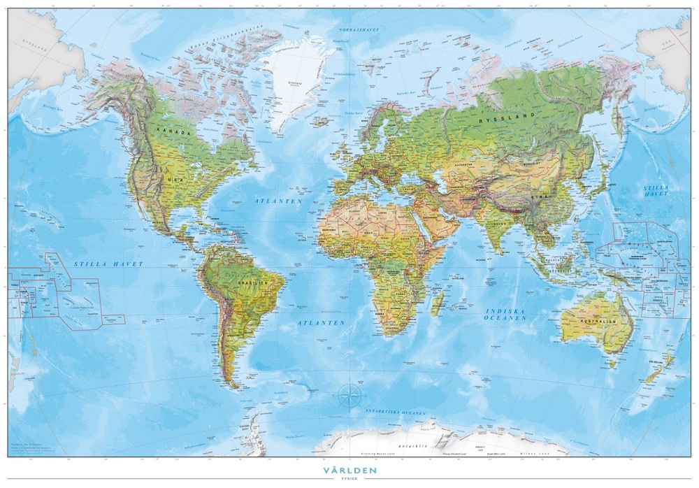 Världen Kartförlaget 1:41,4 milj Fysisk 100x70cm med ram