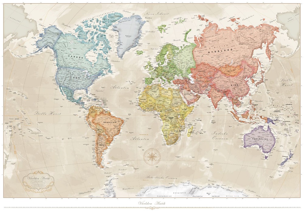 Världen Norstedts 1:41,4 milj Antik 100x70cm med ram