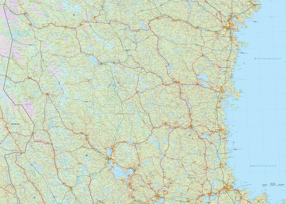 Norra Svealand Södra Norrland Väggkarta 137,5x98cm med ram