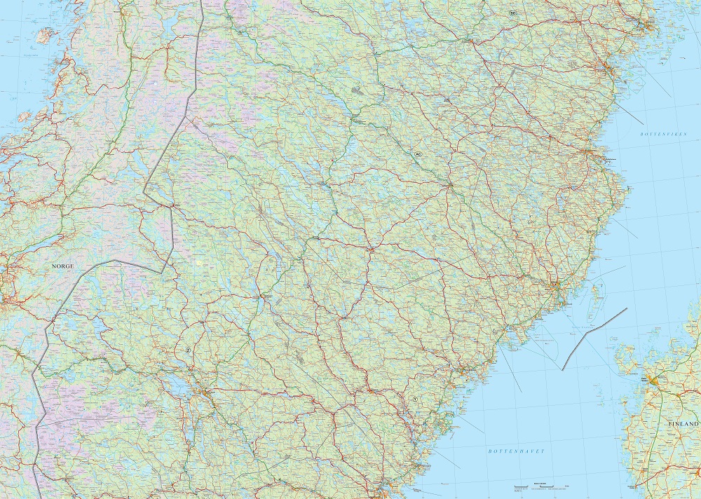Mellersta Norrland  Väggkarta 137,5x98cm med ram
