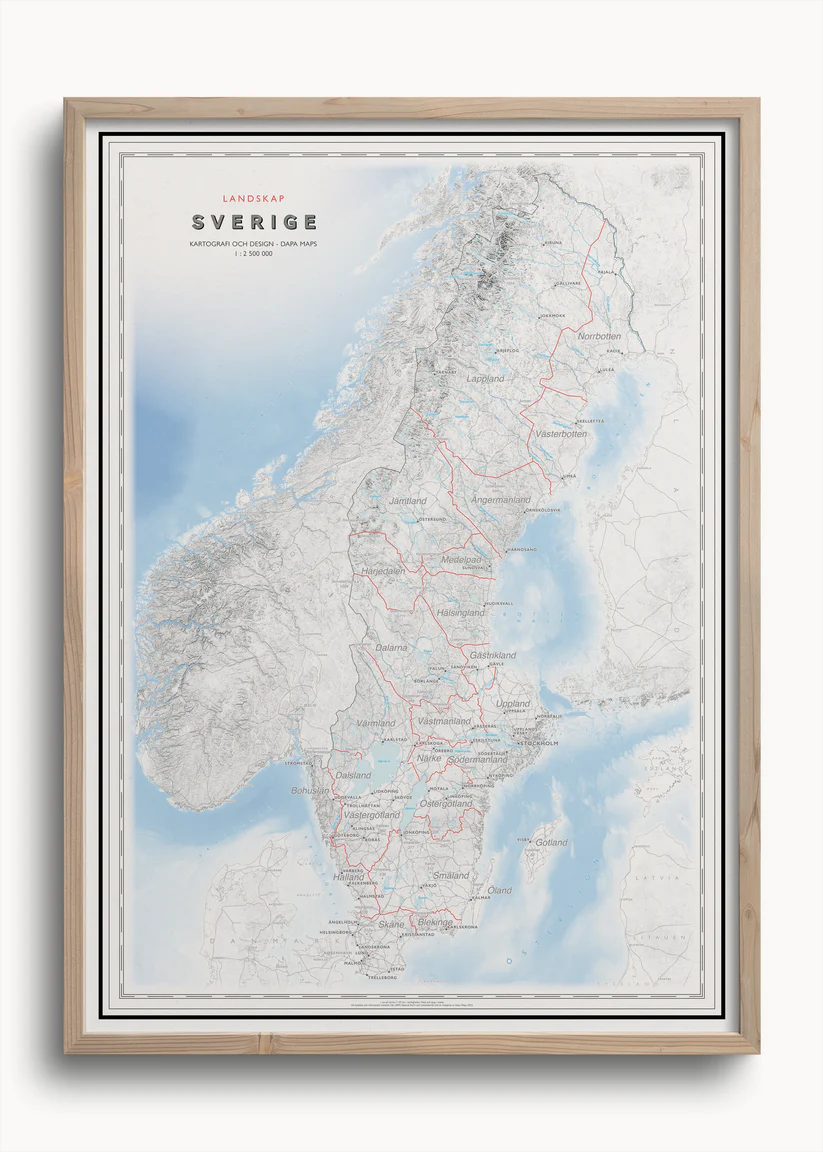 Sverigekarta med landskap 50x70cm Dapa Maps