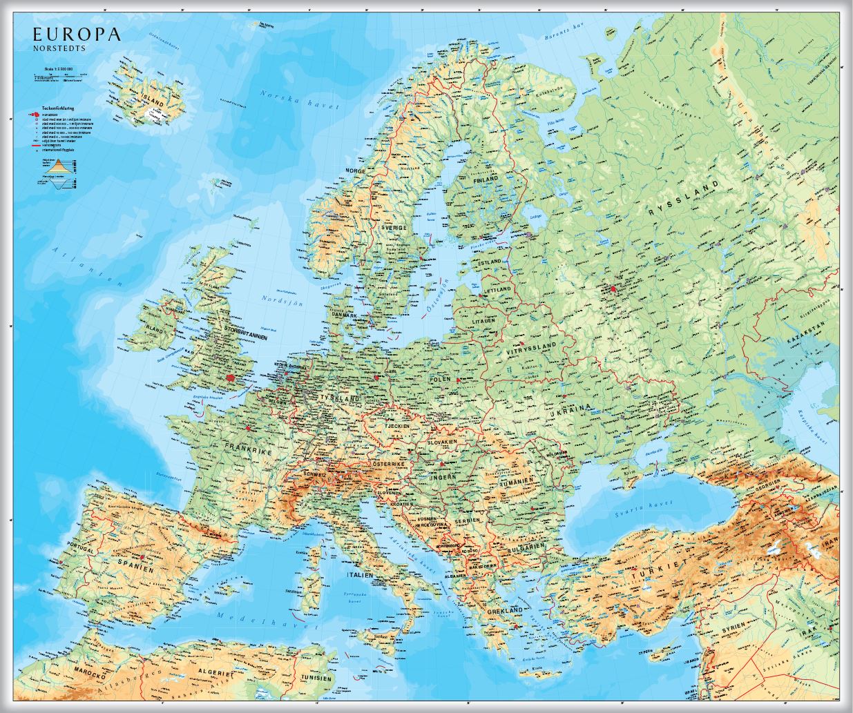 Europa väggkarta Kartförlaget 1:5,5 milj FYS 98x82cm med ram
