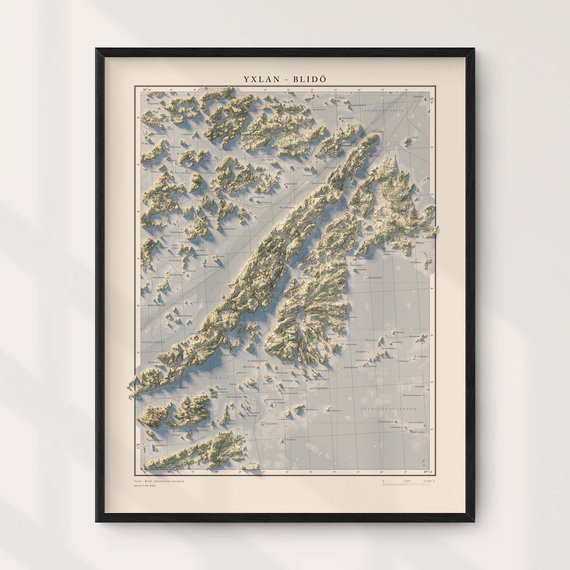 Yxlan-Blidö med omkringliggande öar 40x50cm Mapbits