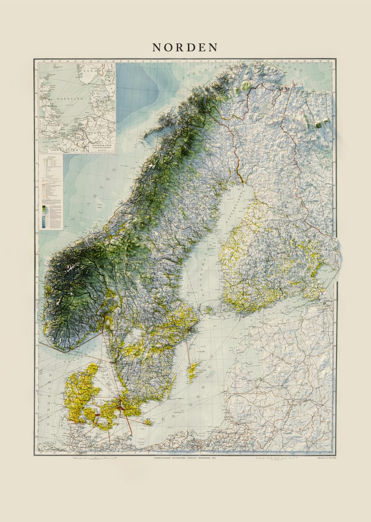Norden historisk 1922 väggkarta Mapbits