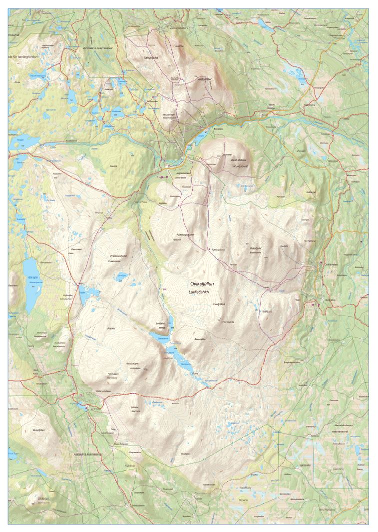 Oviksfjällen väggkarta 50x70cm