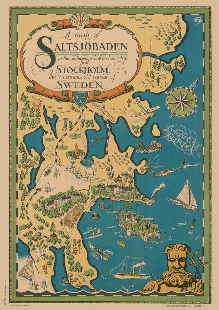 Saltsjöbaden a map of 1930, affish A4