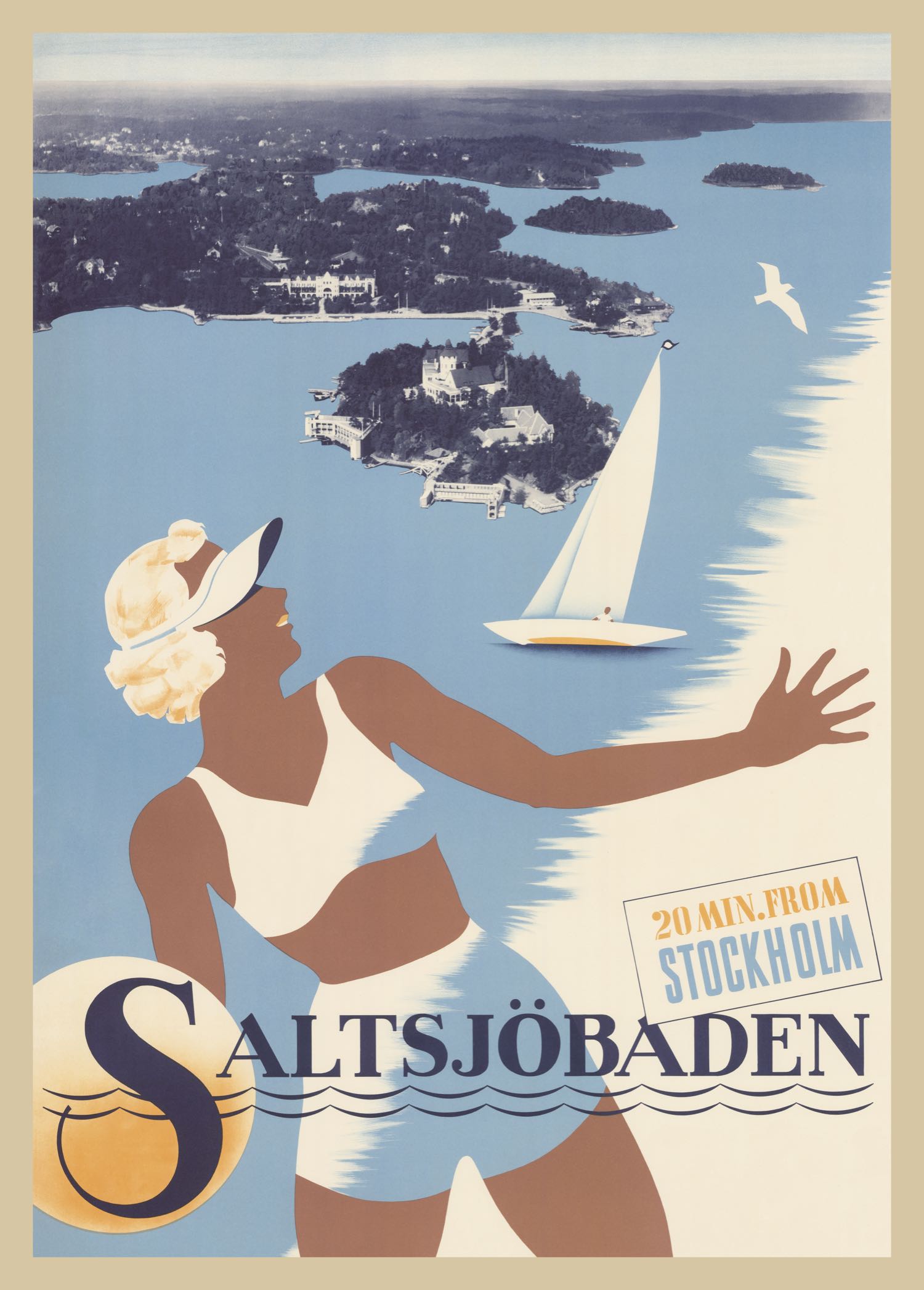 Saltsjöbaden badflicka plansch 50x70